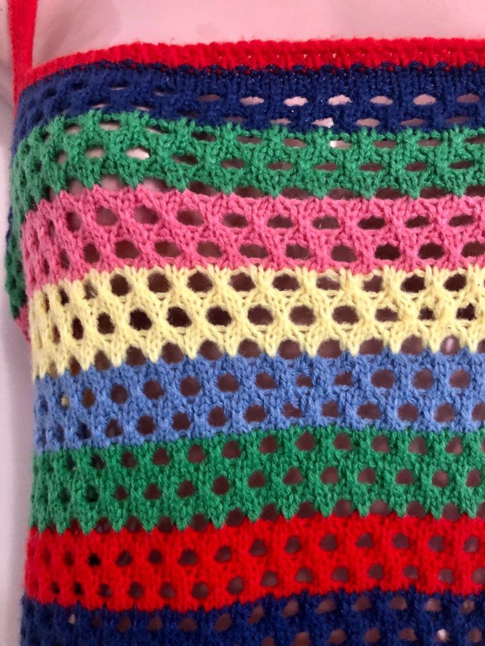 Boho Crochet Mini Dress Cover-Up Beach Size L Stripes Shein Colorful Summer - Picture 4 of 15